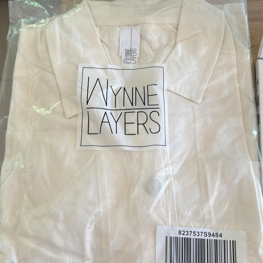 Wynne Layers Cream Cloud Linen Blend Collar Pocket Hidden Button Jacket 1X - Picture 2 of 2